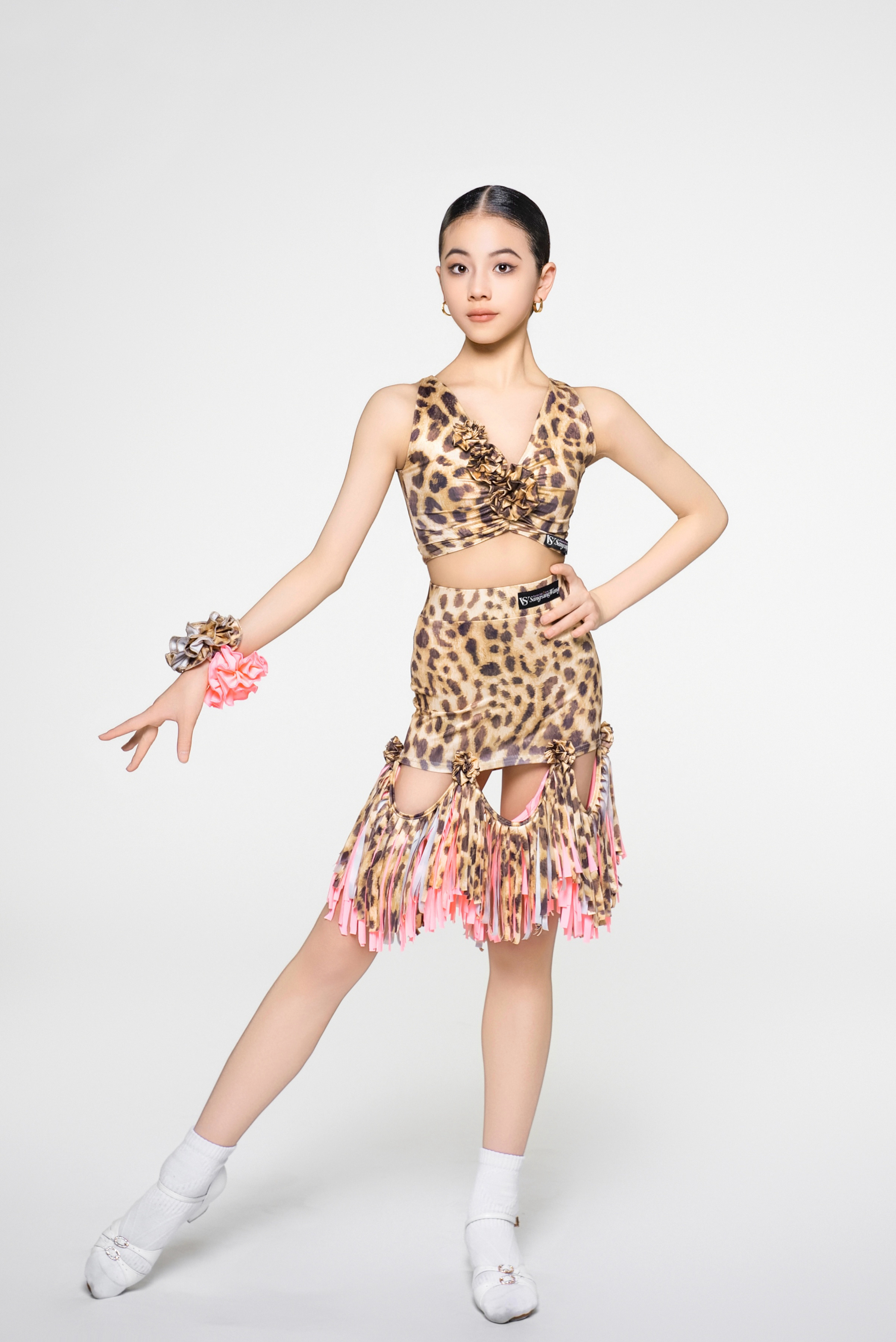 Girls' Floral Sleeveless Crop Top (with Two Wrist Corsages / Coffee with Yellow & Blue)#250616