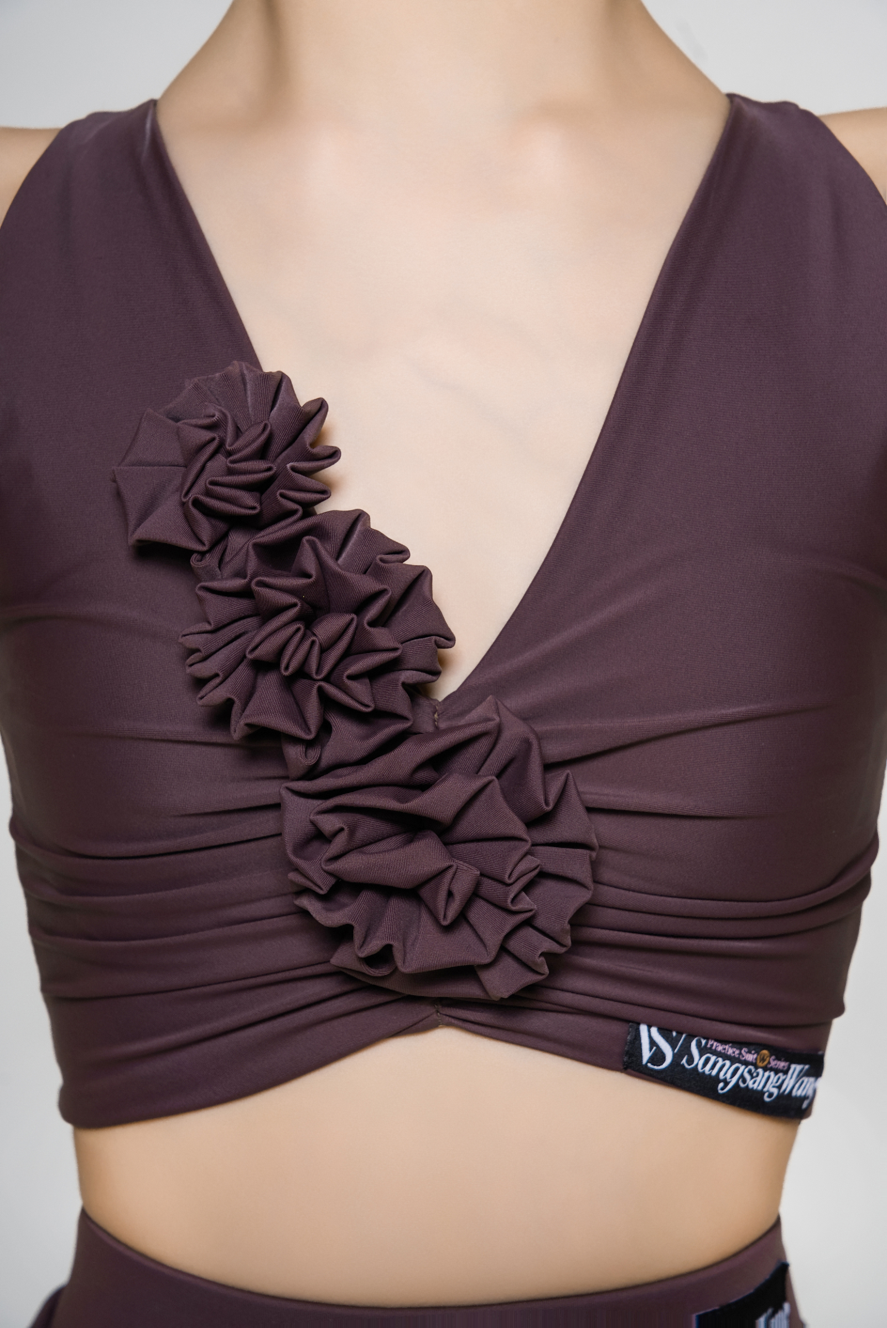 Girls' Floral Sleeveless Crop Top (with Two Wrist Corsages / Coffee with Yellow & Blue)