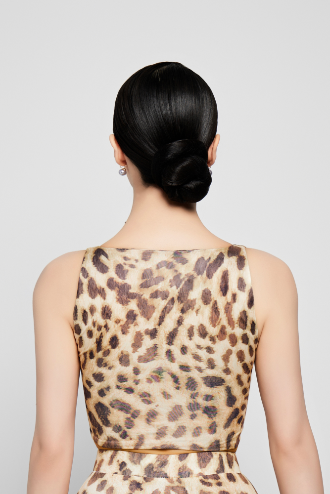 Women's Floral Sleeveless Crop Top (with Two Wrist Corsages / Coffee with Yellow & Blue）#250604