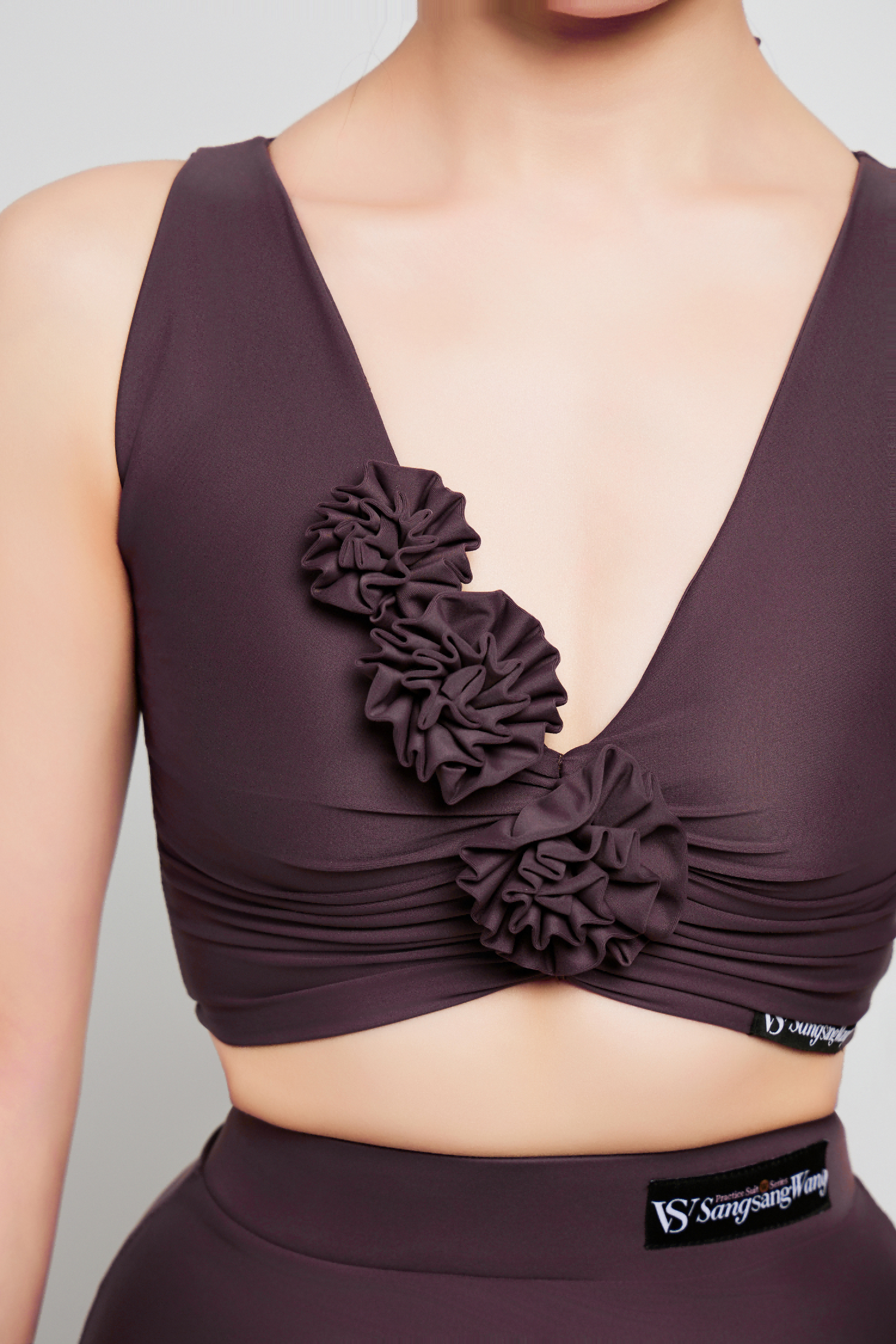 Women's Floral Sleeveless Crop Top (with Two Wrist Corsages / Coffee with Yellow & Blue）