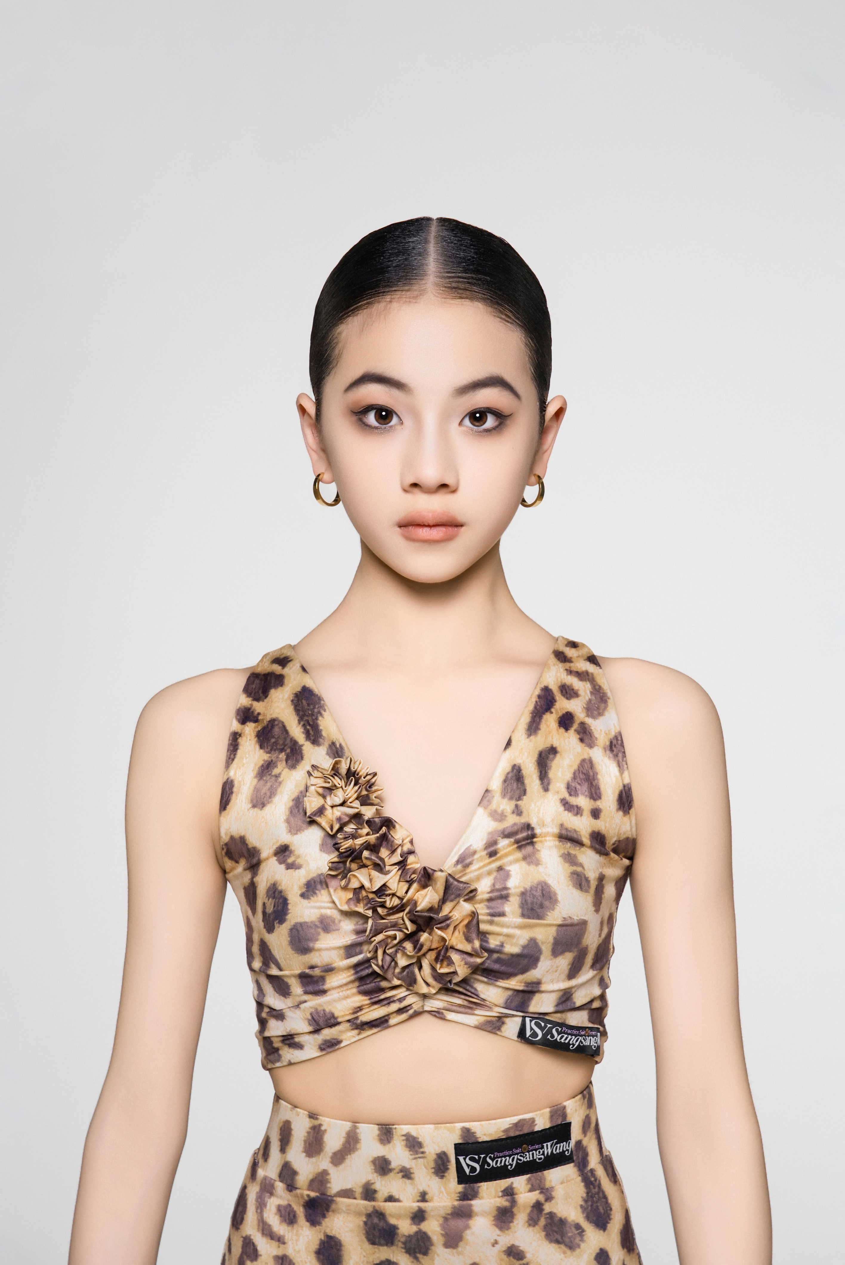 Girls' Floral Sleeveless Crop Top (with Two Wrist Corsages / Coffee with Yellow & Blue)