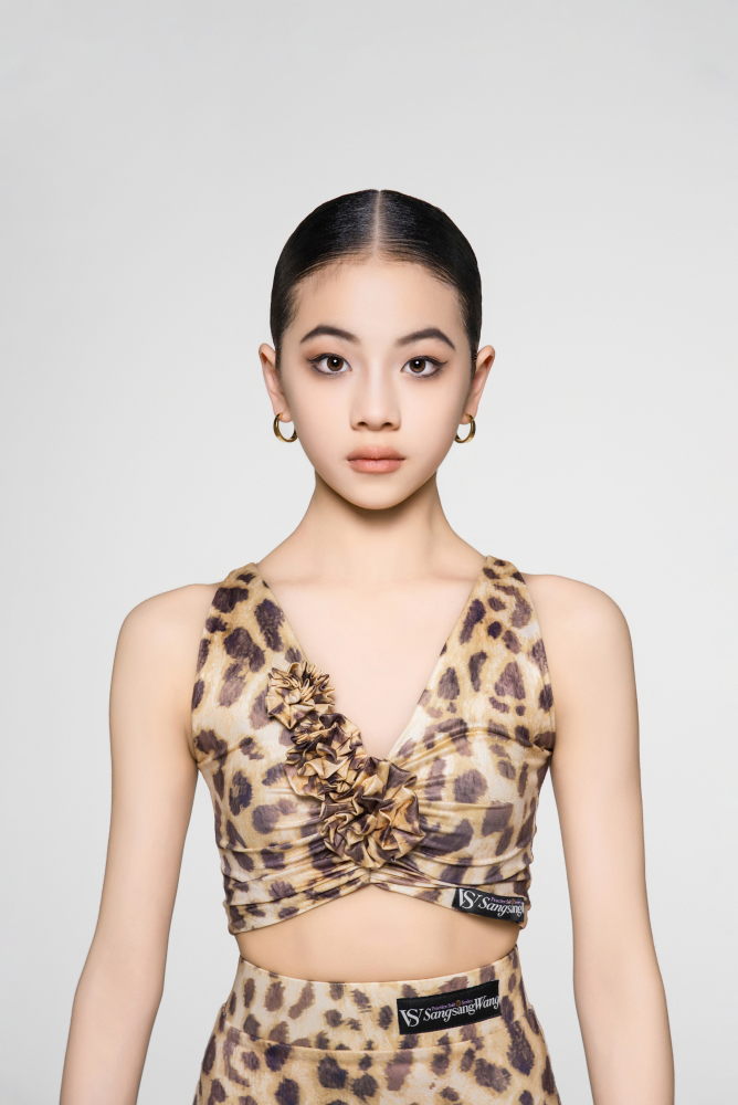 Girls' Floral Sleeveless Crop Top (with Two Wrist Corsages / Coffee with Yellow & Blue)