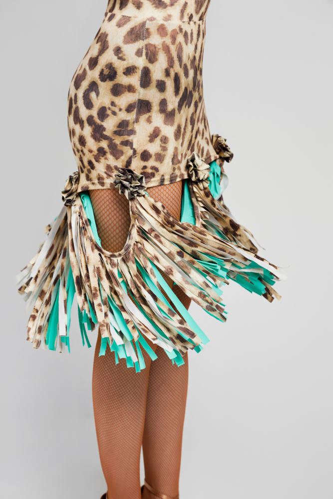 Women's Floral Strap Color-Changeable Fringe Skirt (with Undershorts / Coffee with Yellow & Blue)#250603