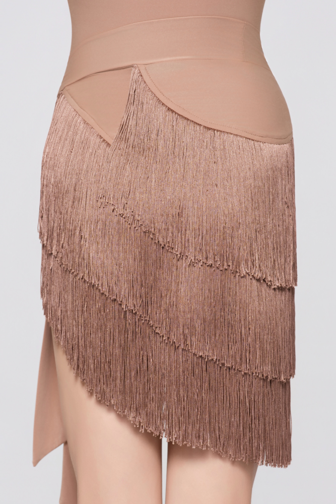 Girls' Barely-There Ultra-Lightweight Three-Layer Fringed Tie-Waist Skirt (Nude)
