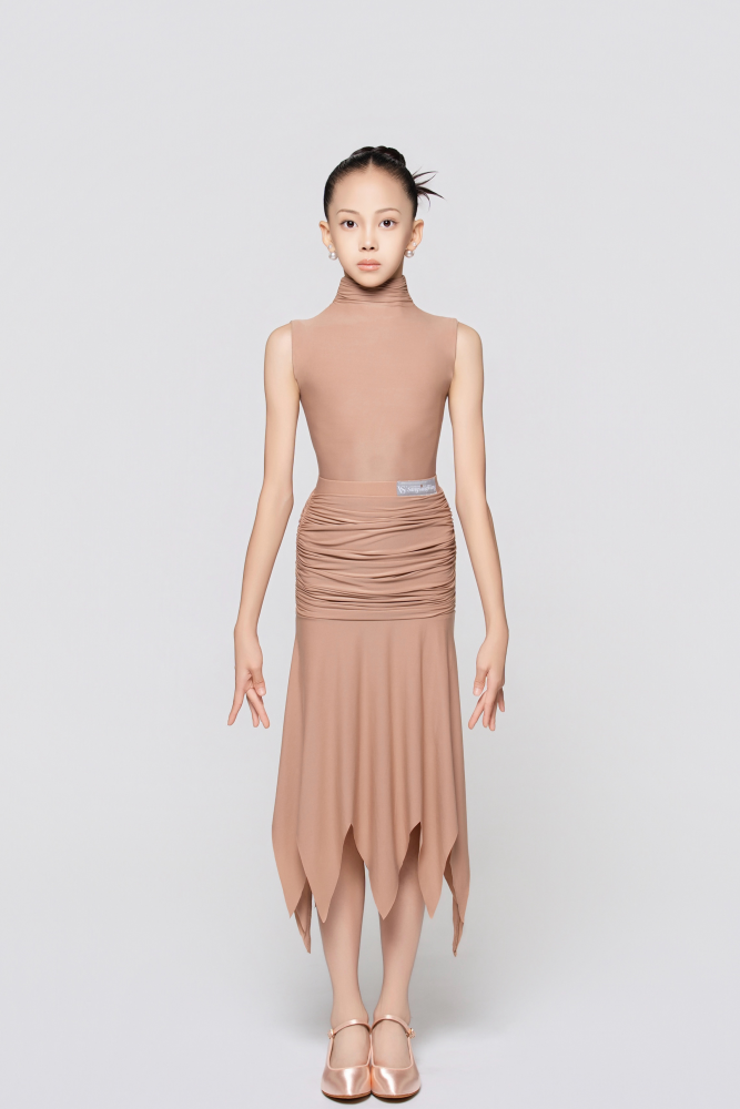 Girl's Barely-There Ultra-Lightweight High-Neck Ruched Sleeveless Bodysuit (Nude)