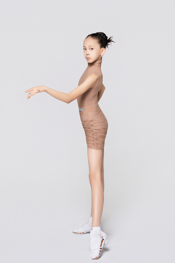 Girl's Barely-There Ultra-Lightweight High-Neck Ruched Sleeveless Bodysuit (Nude)