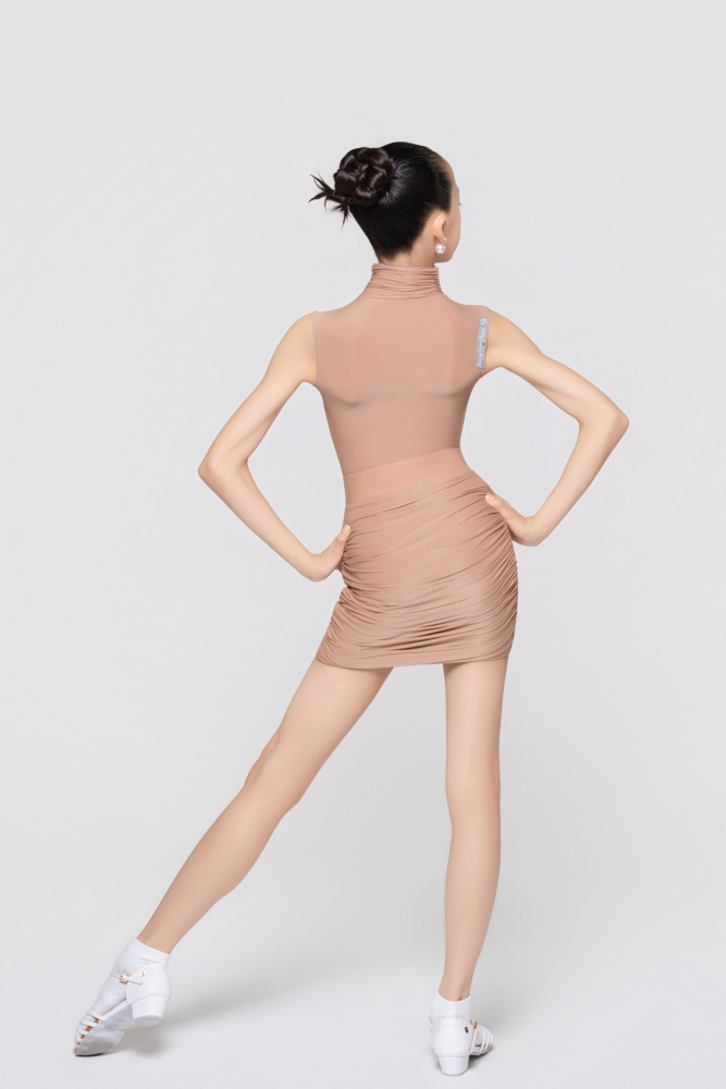 Girl's Barely-There Ultra-Lightweight High-Neck Ruched Sleeveless Bodysuit (Nude)
