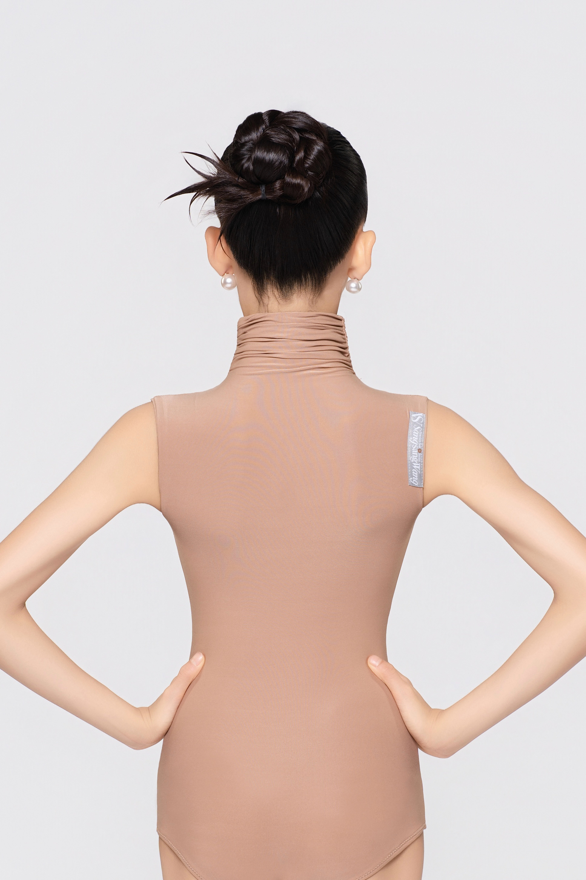 Girl's Barely-There Ultra-Lightweight High-Neck Ruched Sleeveless Bodysuit (Nude)