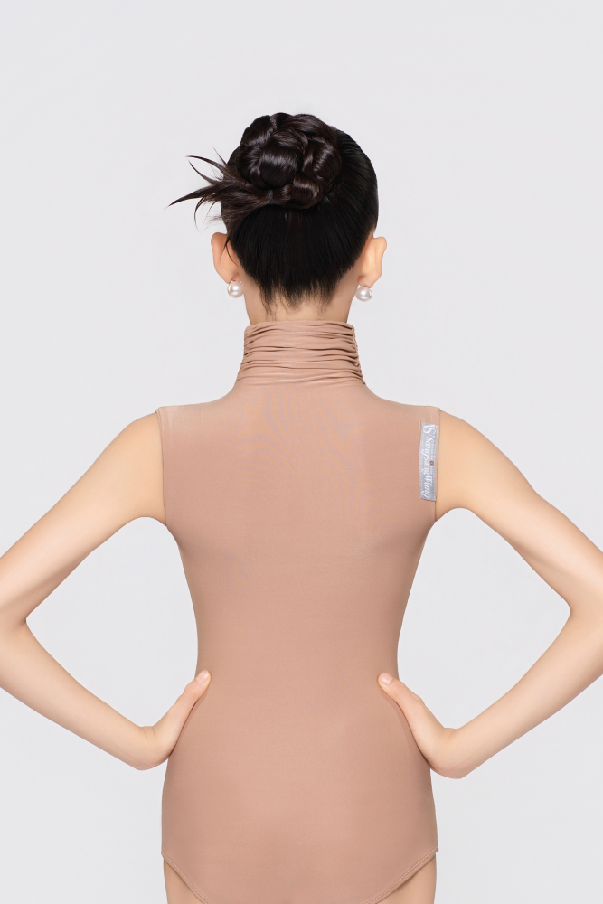 Girl's Barely-There Ultra-Lightweight High-Neck Ruched Sleeveless Bodysuit (Nude)