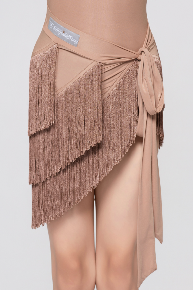 Girls' Barely-There Ultra-Lightweight Three-Layer Fringed Tie-Waist Skirt (Nude)