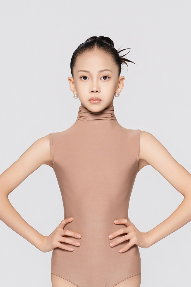 Girl's Barely-There Ultra-Lightweight High-Neck Ruched Sleeveless Bodysuit (Nude)