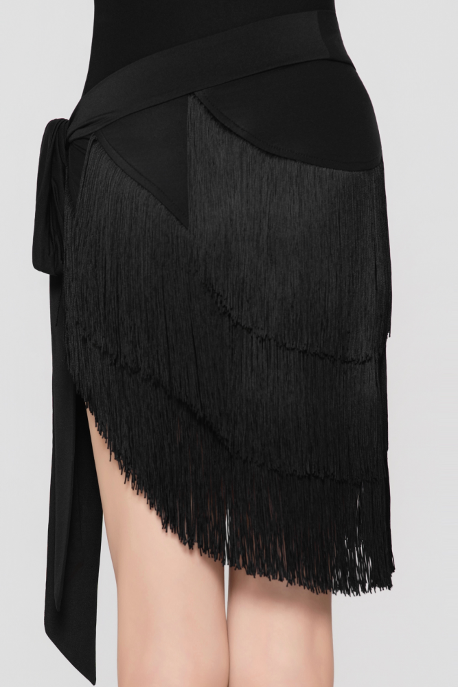 Girls' Barely-There Ultra-Lightweight Three-Layer Fringed Tie-Waist Skirt (Nude)#250738