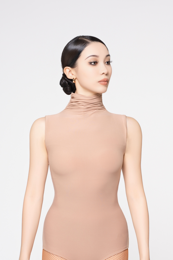 Women's Barely-There Ultra-Lightweight High-Neck Ruched Sleeveless Bodysuit (Nude)