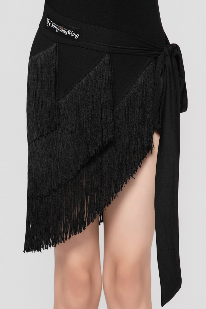 Girls' Barely-There Ultra-Lightweight Three-Layer Fringed Tie-Waist Skirt (Nude)