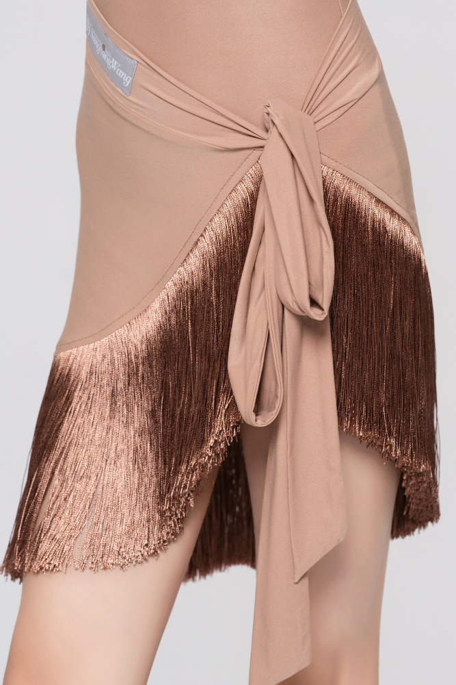 Girls' Barely-There Ultra-Lightweight Satin-Finish Fringed Tie-Waist Skirt (Nude)