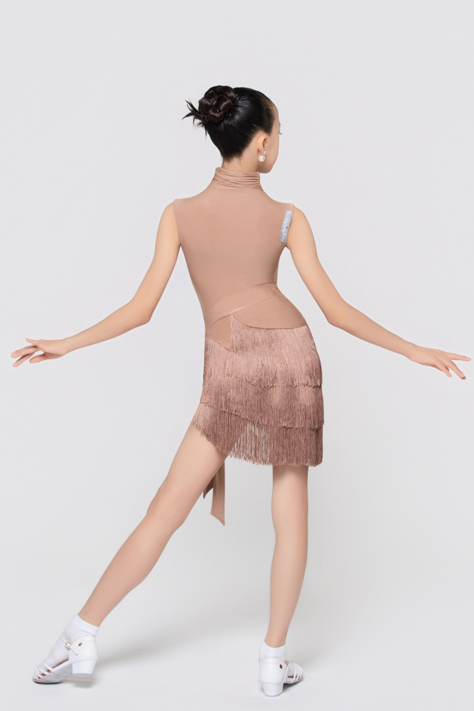 Girls' Barely-There Ultra-Lightweight Three-Layer Fringed Tie-Waist Skirt (Nude)