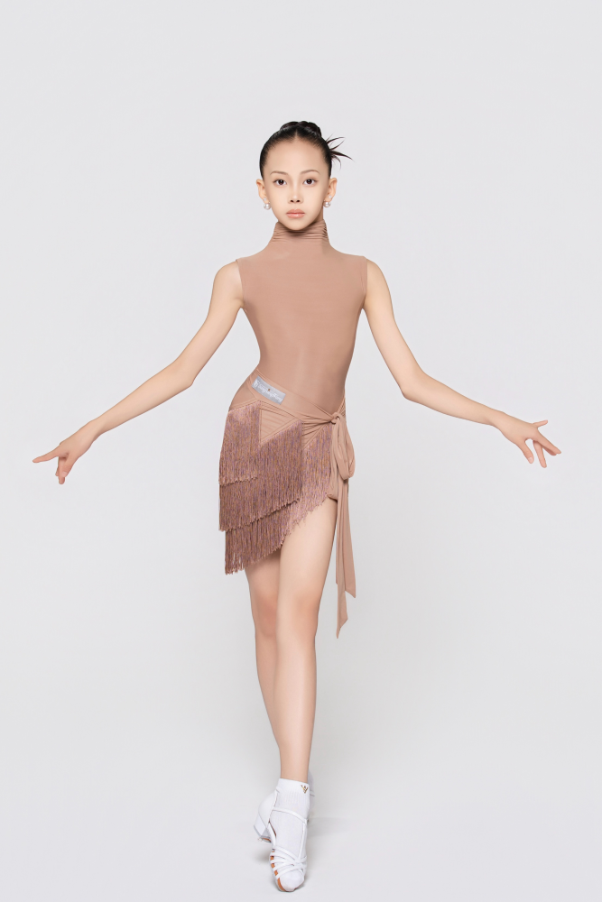 Girl's Barely-There Ultra-Lightweight High-Neck Ruched Sleeveless Bodysuit (Nude)