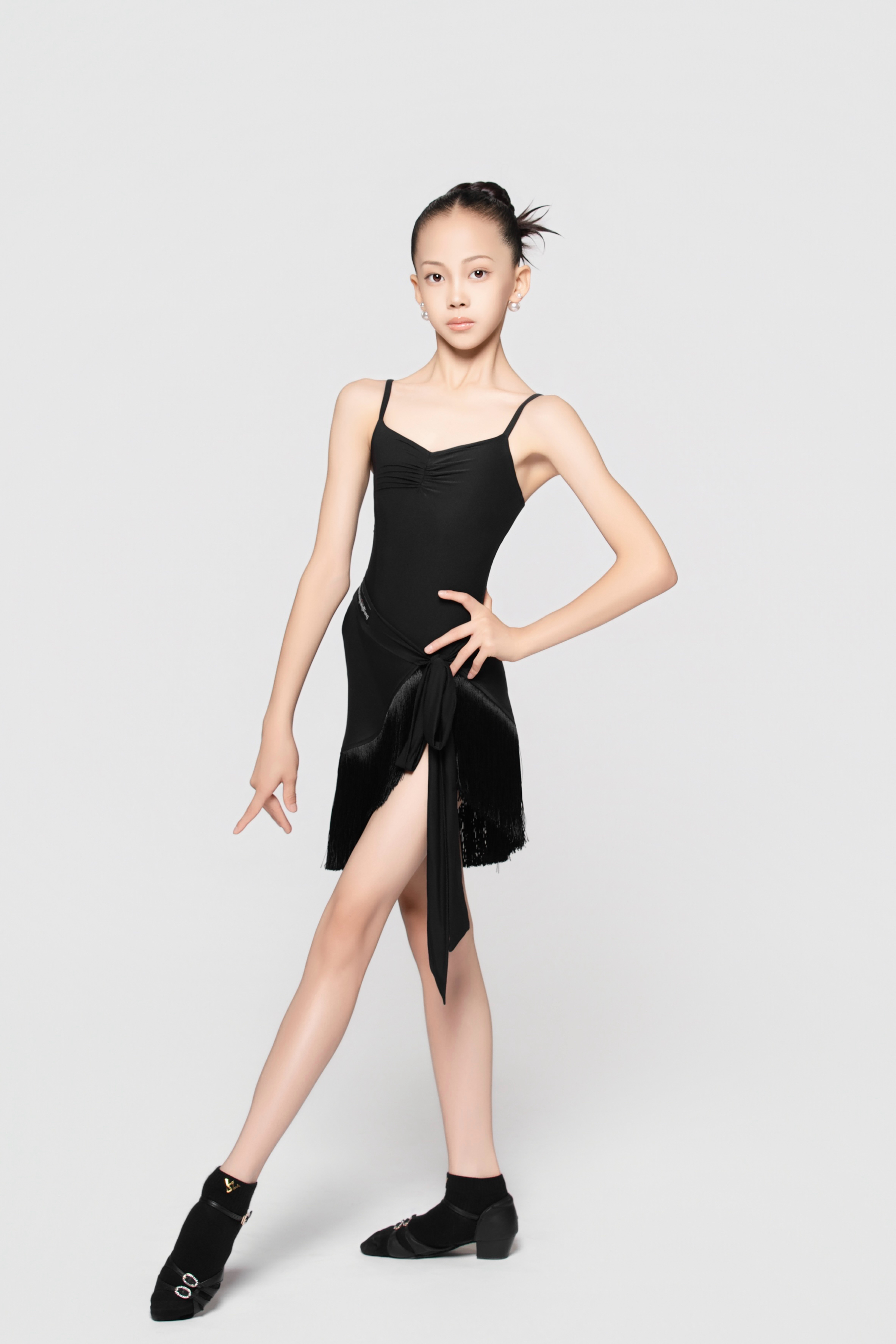 Girls' Barely-There Ultra-Lightweight Satin-Finish Fringed Tie-Waist Skirt (Nude)