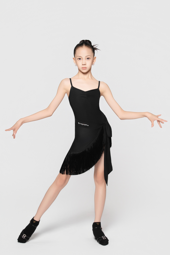 Girls' Barely-There Ultra-Lightweight Satin-Finish Fringed Tie-Waist Skirt (Nude)