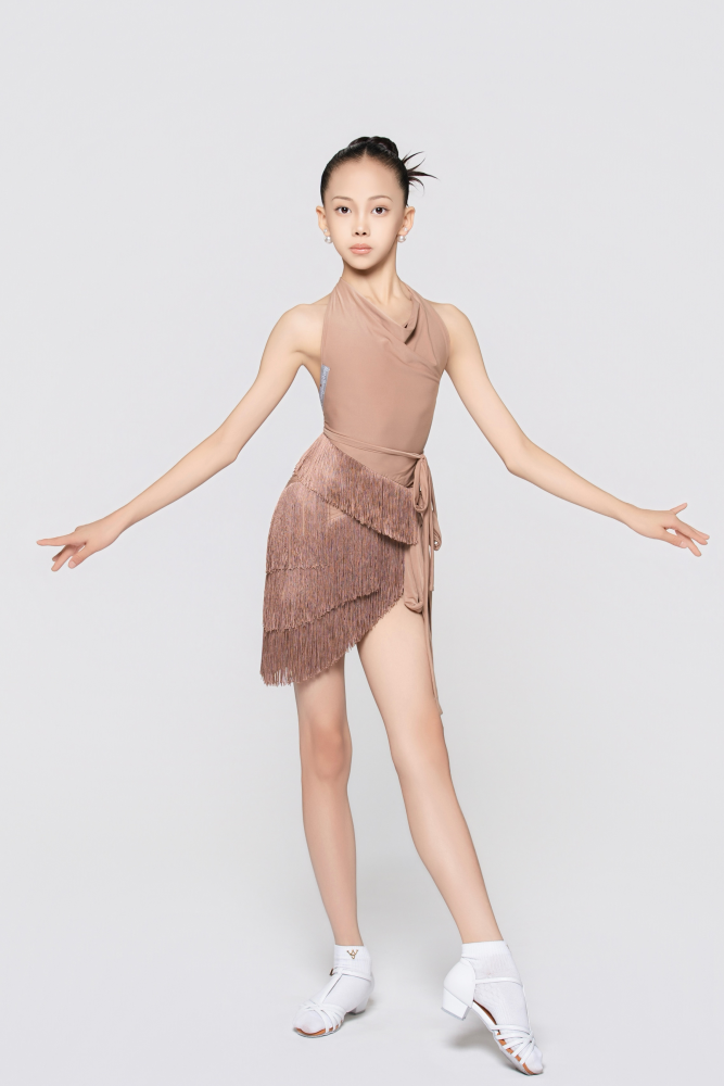Girls' Barely-There Ultra-Lightweight Fringed Tie-Front Top (Nude)