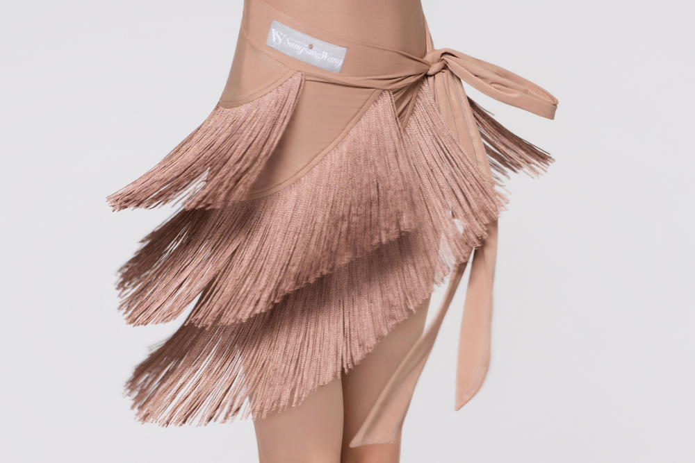Girls' Barely-There Ultra-Lightweight Three-Layer Fringed Tie-Waist Skirt (Nude)