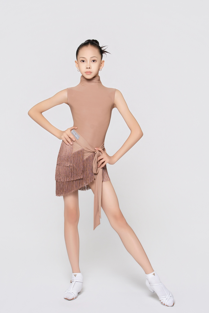 Girl's Barely-There Ultra-Lightweight High-Neck Ruched Sleeveless Bodysuit (Nude)