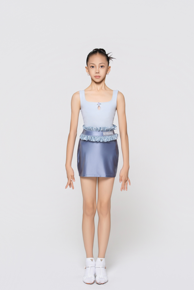 Girls' "Send You a Little Blue Flower" Ribbed Sleeveless Jumpsuit (Light Blue)