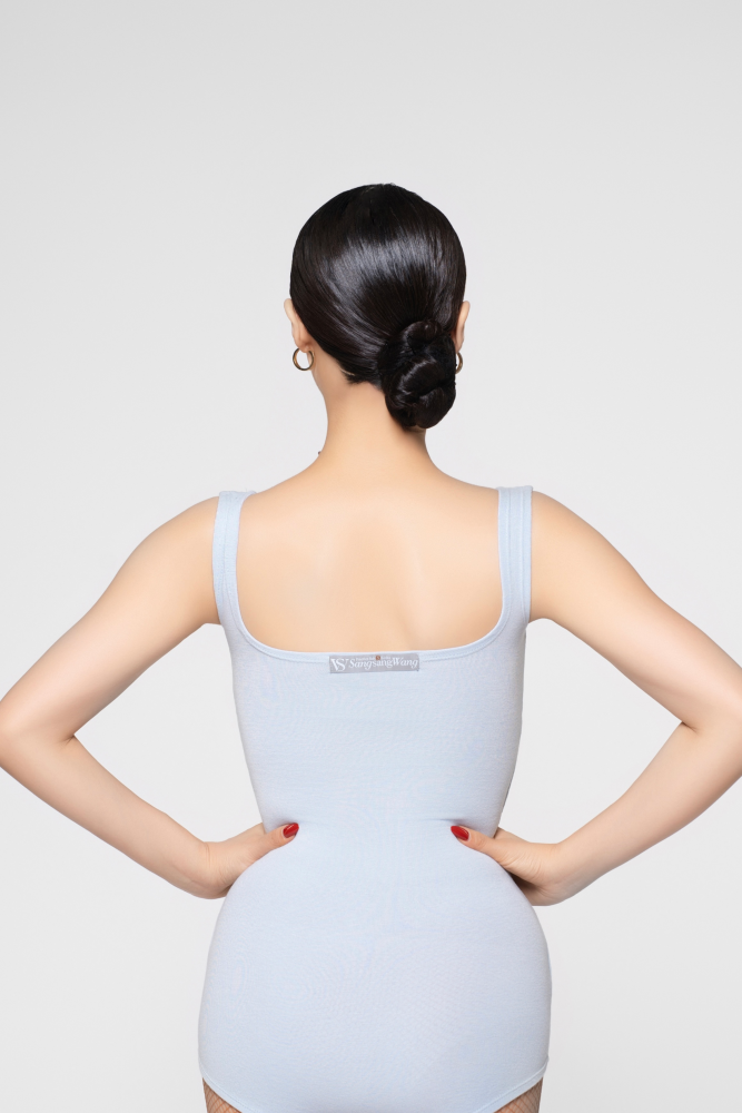 Women's "Send You a Little Blue Flower" Ribbed Sleeveless Jumpsuit (Light Blue)