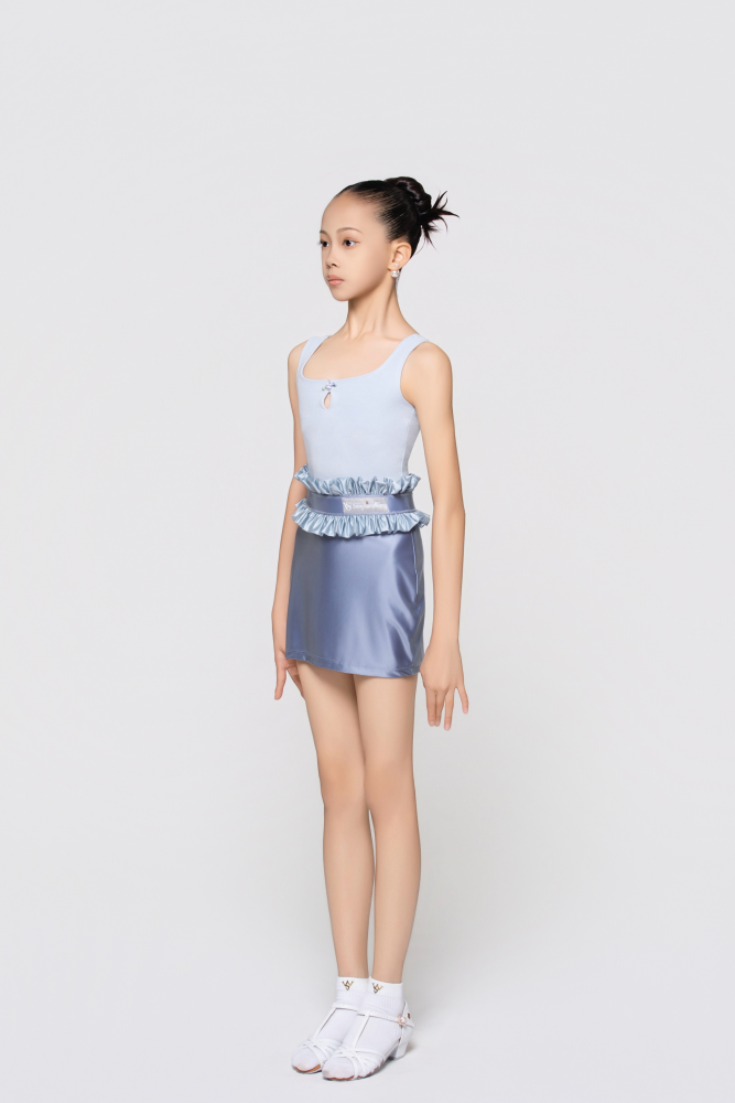 Girls' "Send You a Little Blue Flower" Ribbed Sleeveless Jumpsuit (Light Blue)