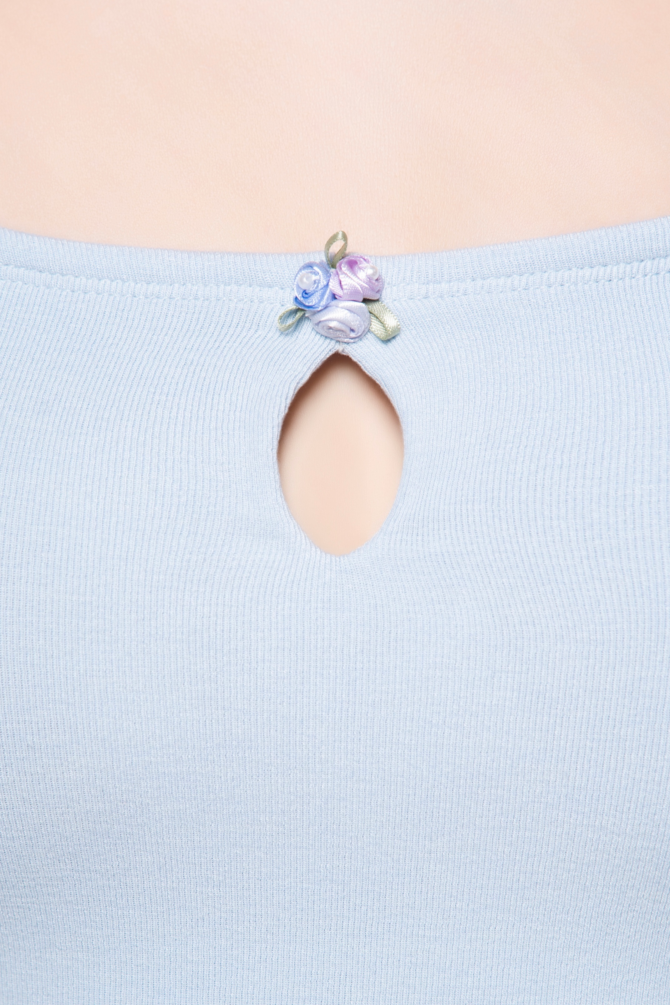 Women's "Send You a Little Blue Flower" Ribbed Sleeveless Jumpsuit (Light Blue)