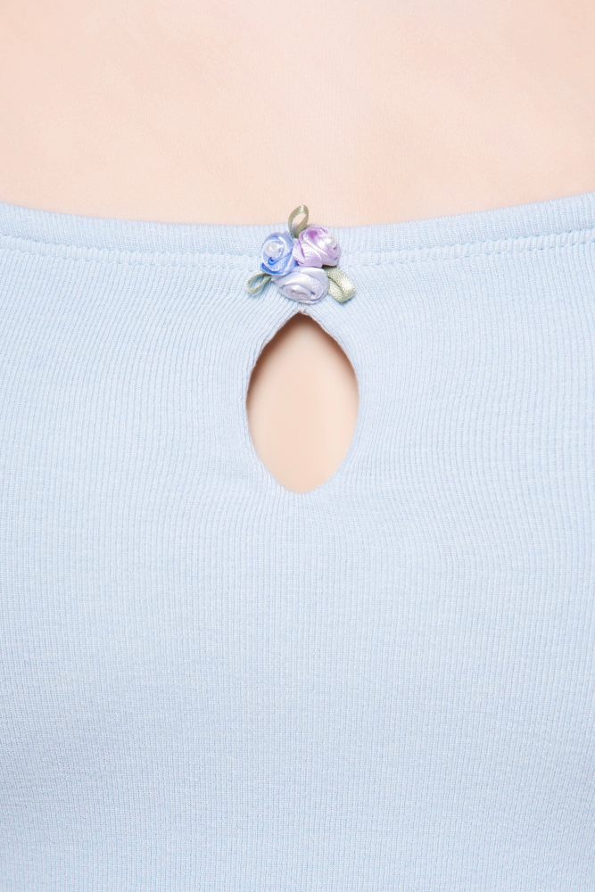 Women's "Send You a Little Blue Flower" Ribbed Sleeveless Jumpsuit (Light Blue)