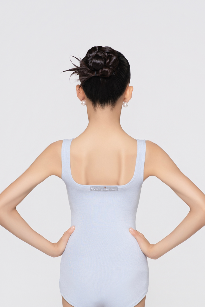 Girls' "Send You a Little Blue Flower" Ribbed Sleeveless Jumpsuit (Light Blue)