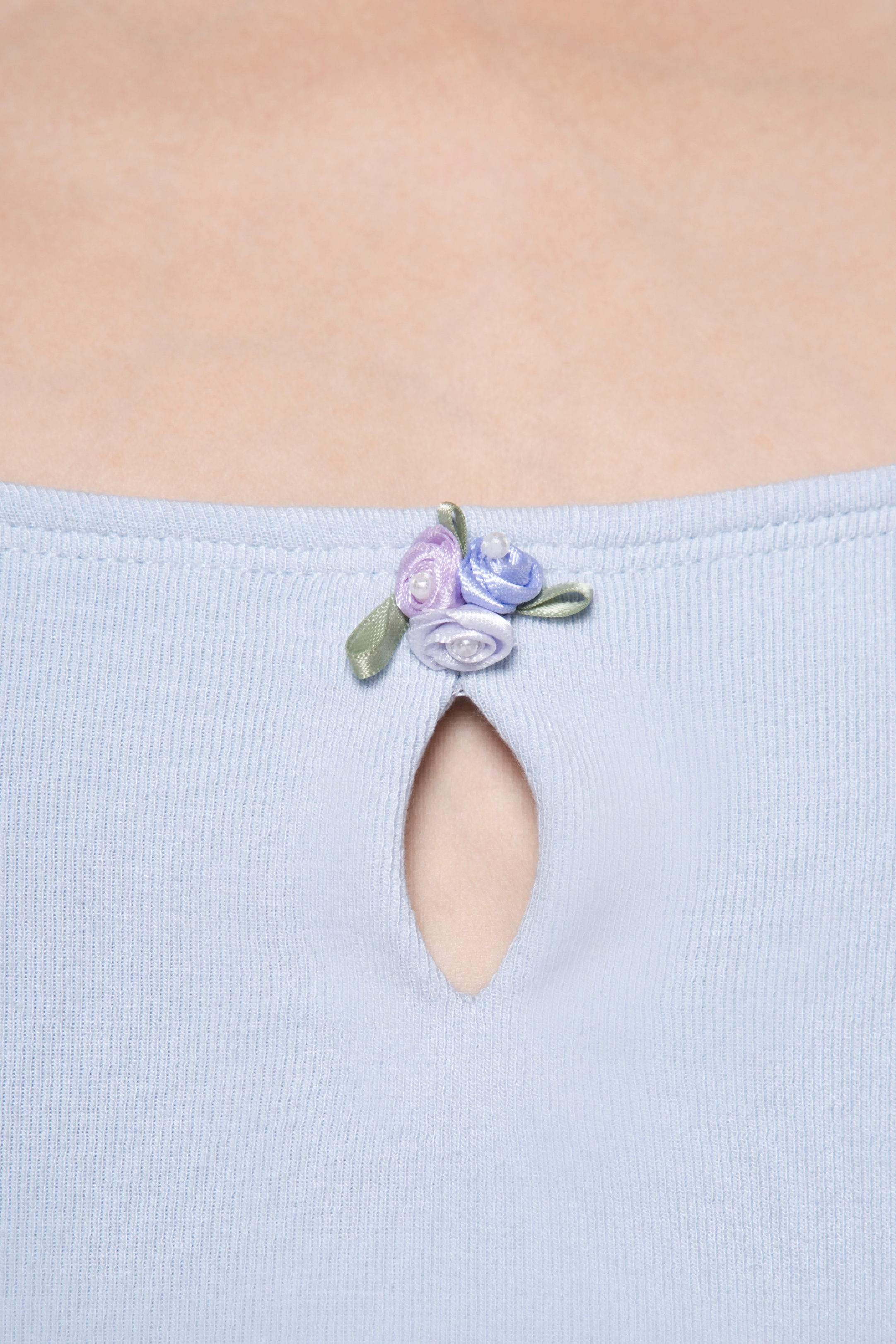 Girls' "Send You a Little Blue Flower" Ribbed Sleeveless Jumpsuit (Light Blue)
