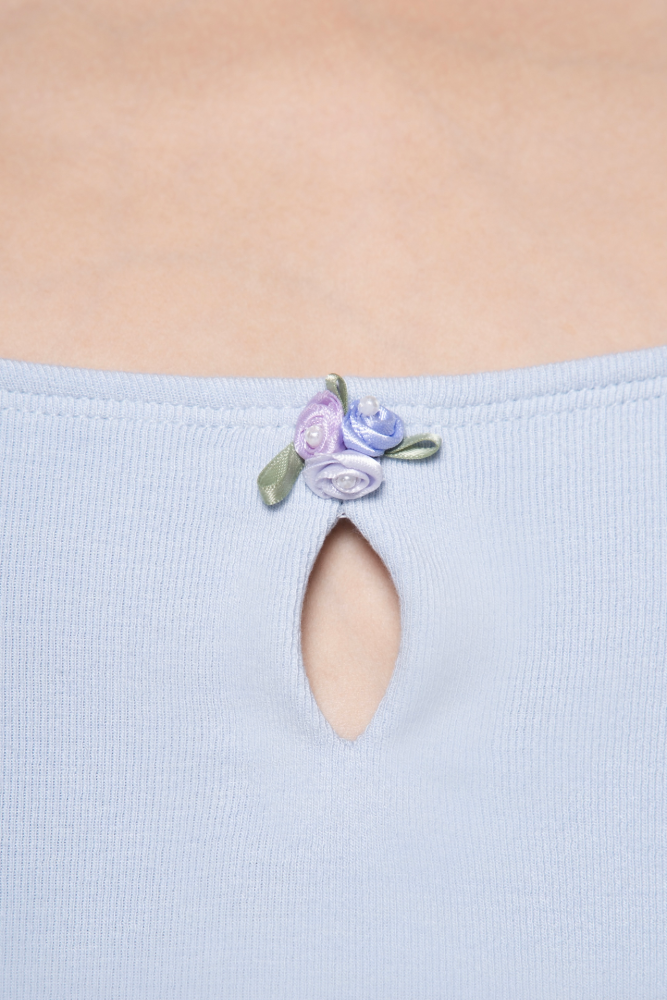 Girls' "Send You a Little Blue Flower" Ribbed Sleeveless Jumpsuit (Light Blue)