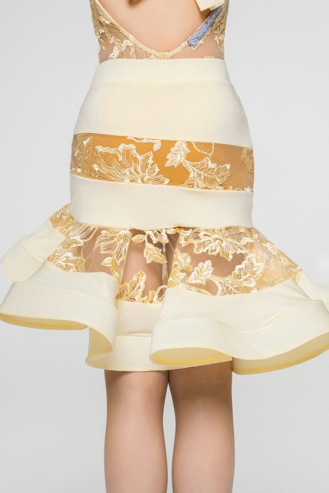 Girls' Rose Embroidery Latin Skirt with Flare（Chick Yellow）