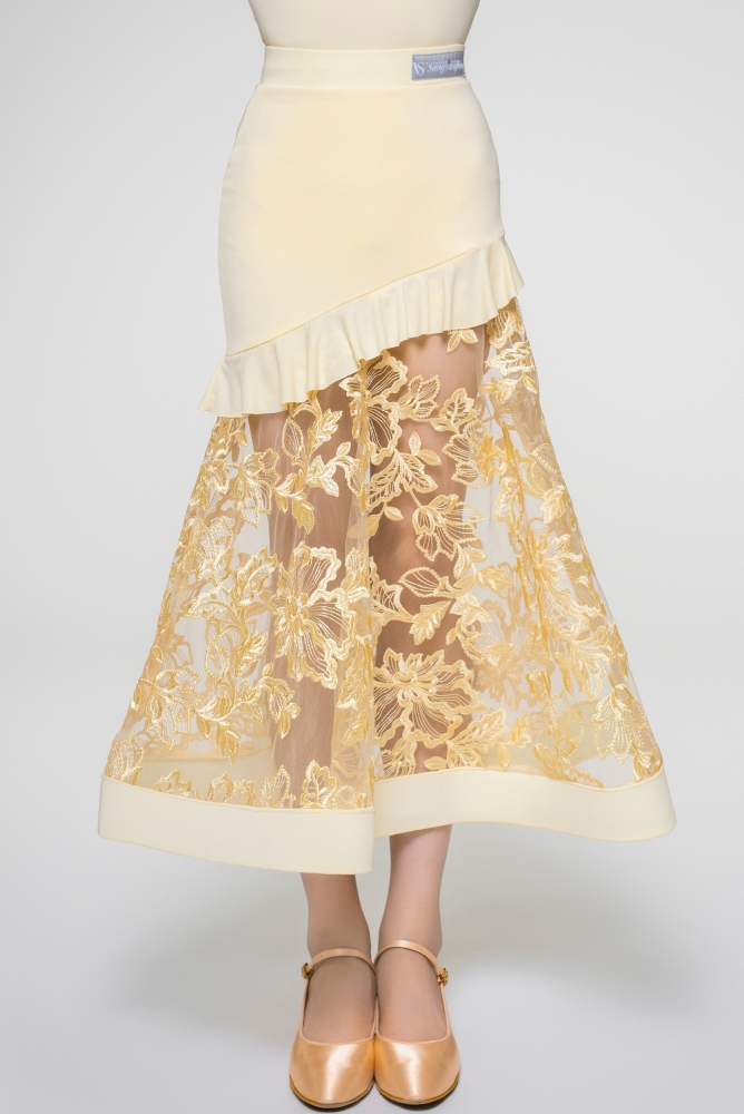 Girls' Rose Embroidery Ballroom Dress (with Sleeve Accessories / Chick Yellow)