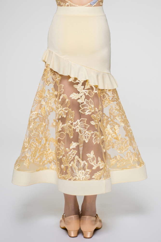 Girls' Rose Embroidery Ballroom Dress (with Sleeve Accessories / Chick Yellow)