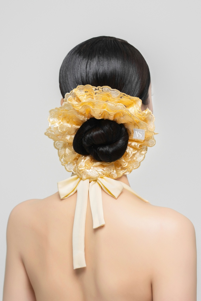 Women's Rose Embroidery Hair Scrunchie（Chick Yellow）
