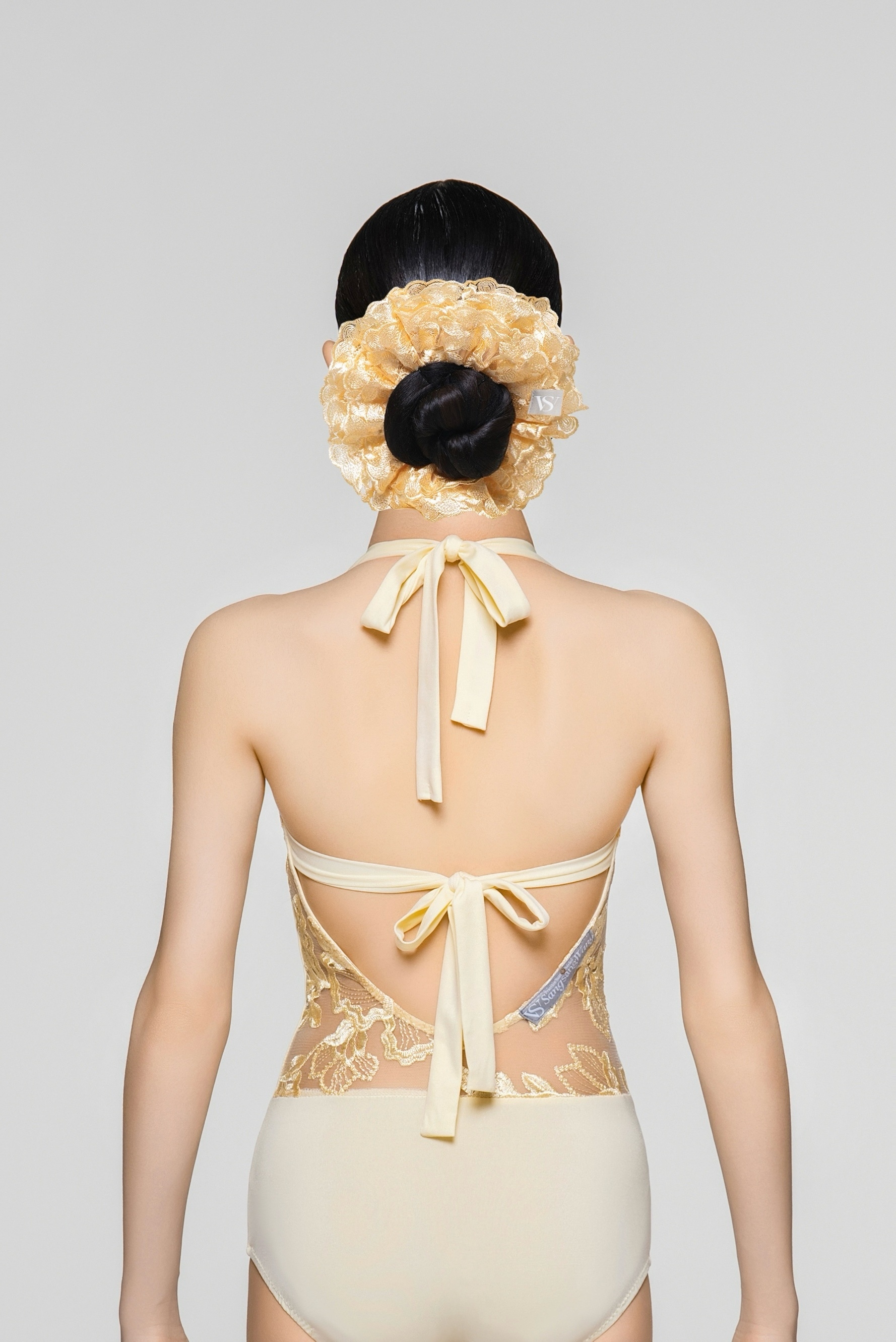 Girls' Rose Embroidery Hair Scrunchie（Chick Yellow）