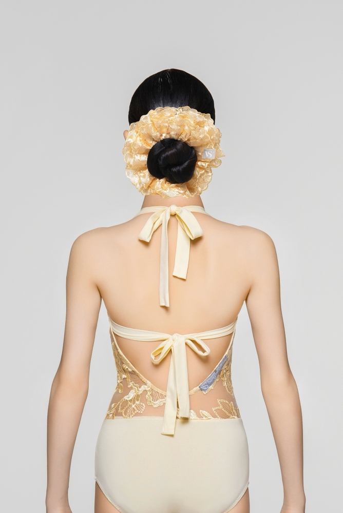 Girls' Rose Embroidery Hair Scrunchie（Chick Yellow）