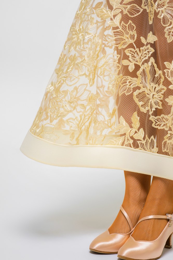 Women's Rose Embroidery Ballroom Dress (with Sleeve Accessories / Chick Yellow)