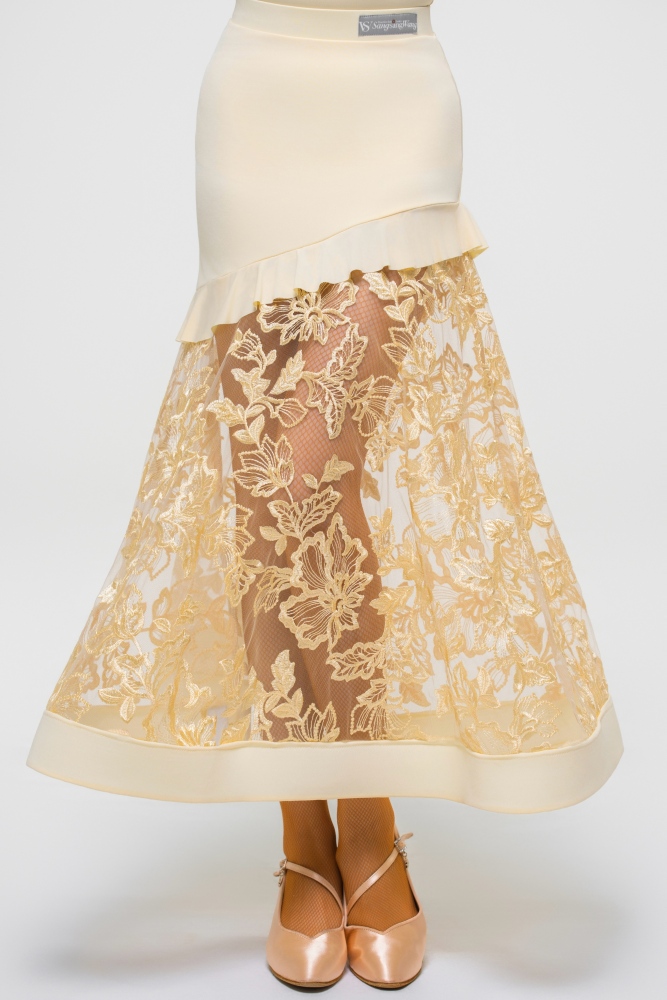 Women's Rose Embroidery Ballroom Dress (with Sleeve Accessories / Chick Yellow)