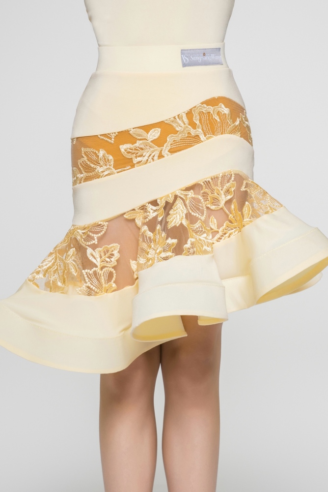 Girls' Rose Embroidery Latin Skirt with Flare（Chick Yellow）