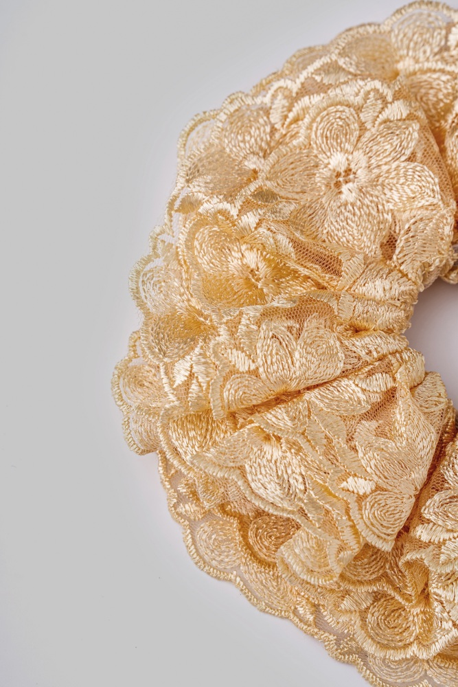 Girls' Rose Embroidery Hair Scrunchie（Chick Yellow）