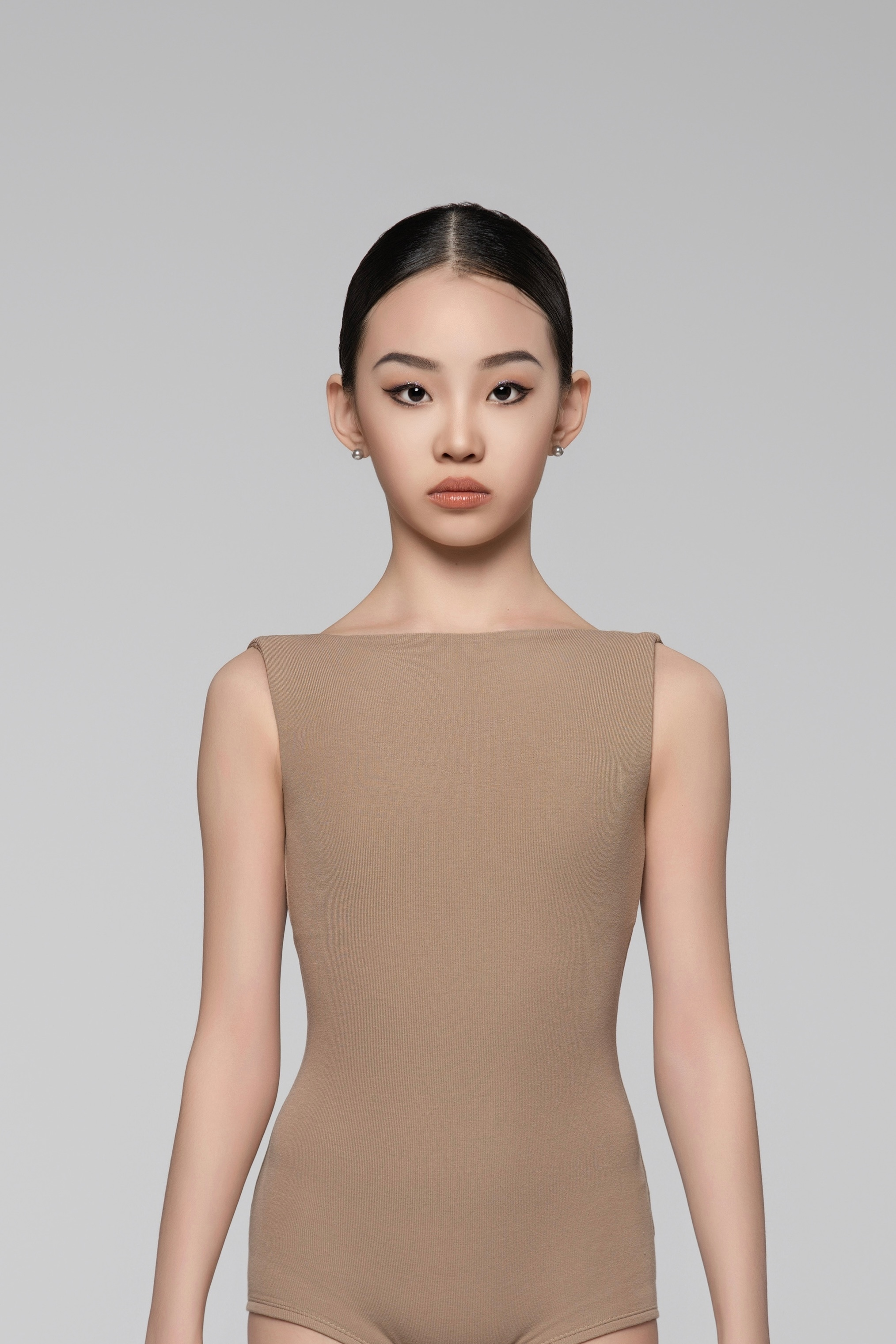 Girls' Fine Ribbed Off-the-Shoulder Sleeveless Bodysuit (Nude)