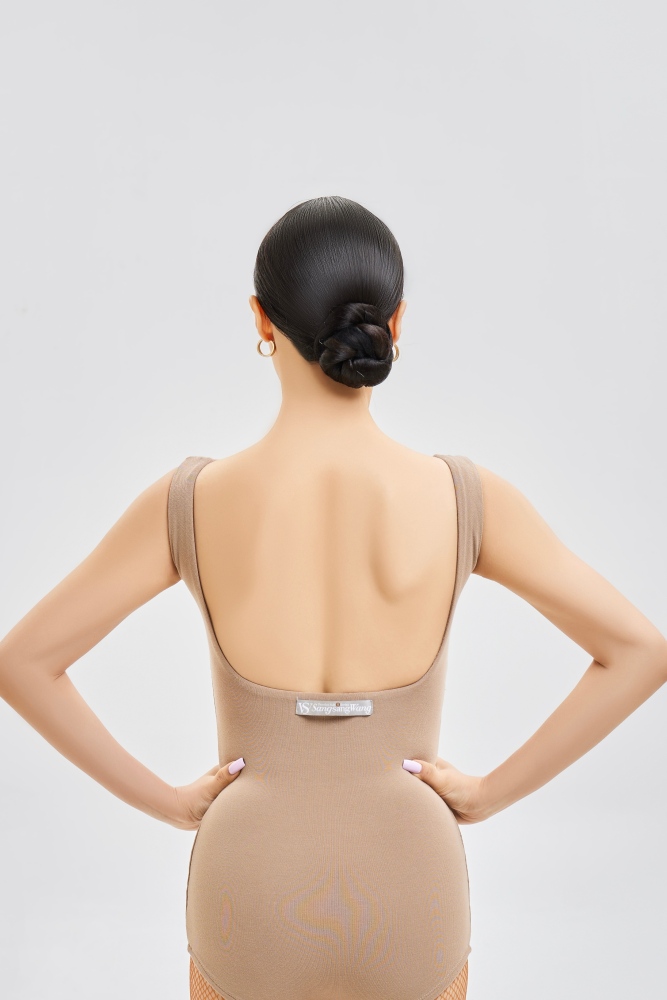 Women's Fine Ribbed Off-the-Shoulder Sleeveless Bodysuit (Nude)