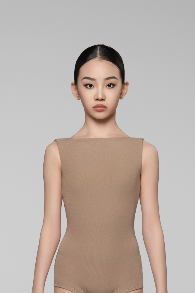Girls' Fine Ribbed Off-the-Shoulder Sleeveless Bodysuit (Nude)