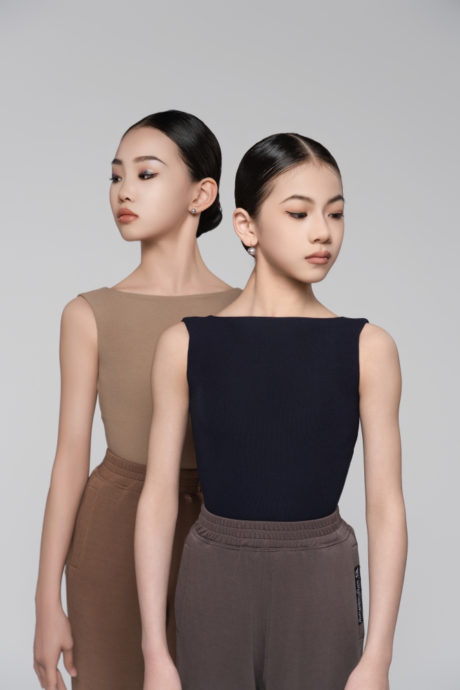 Girls' Fine Ribbed Off-the-Shoulder Sleeveless Bodysuit (Nude)