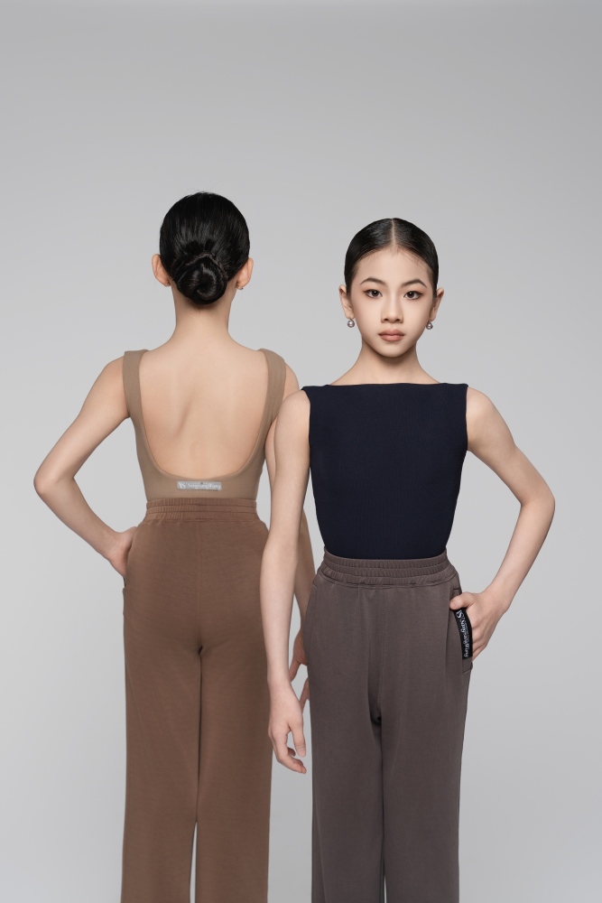 Girls' Fine Ribbed Off-the-Shoulder Sleeveless Bodysuit (Nude)