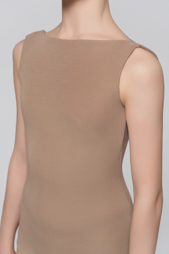 Girls' Fine Ribbed Off-the-Shoulder Sleeveless Bodysuit (Nude)